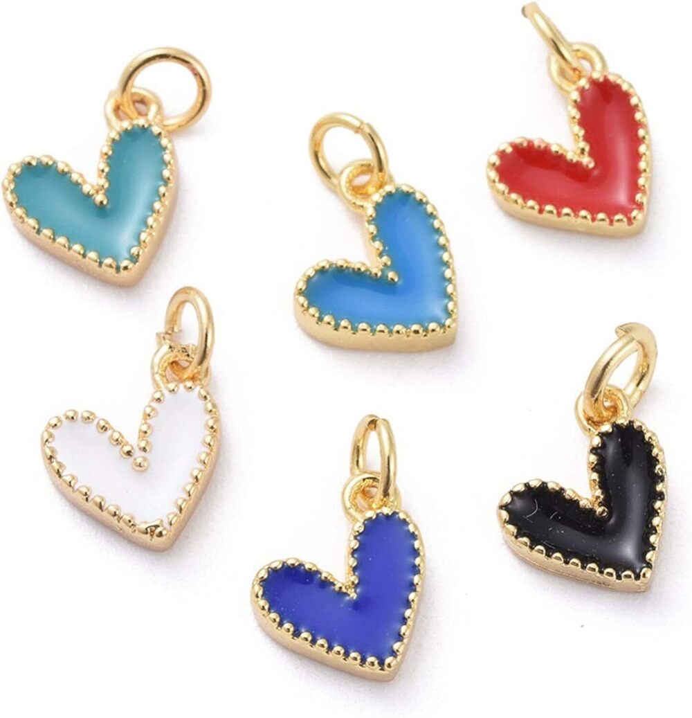 7738 10 pcs Heart Enamel Charms Mini Heart Beads Gold Plated Dangle Charms
